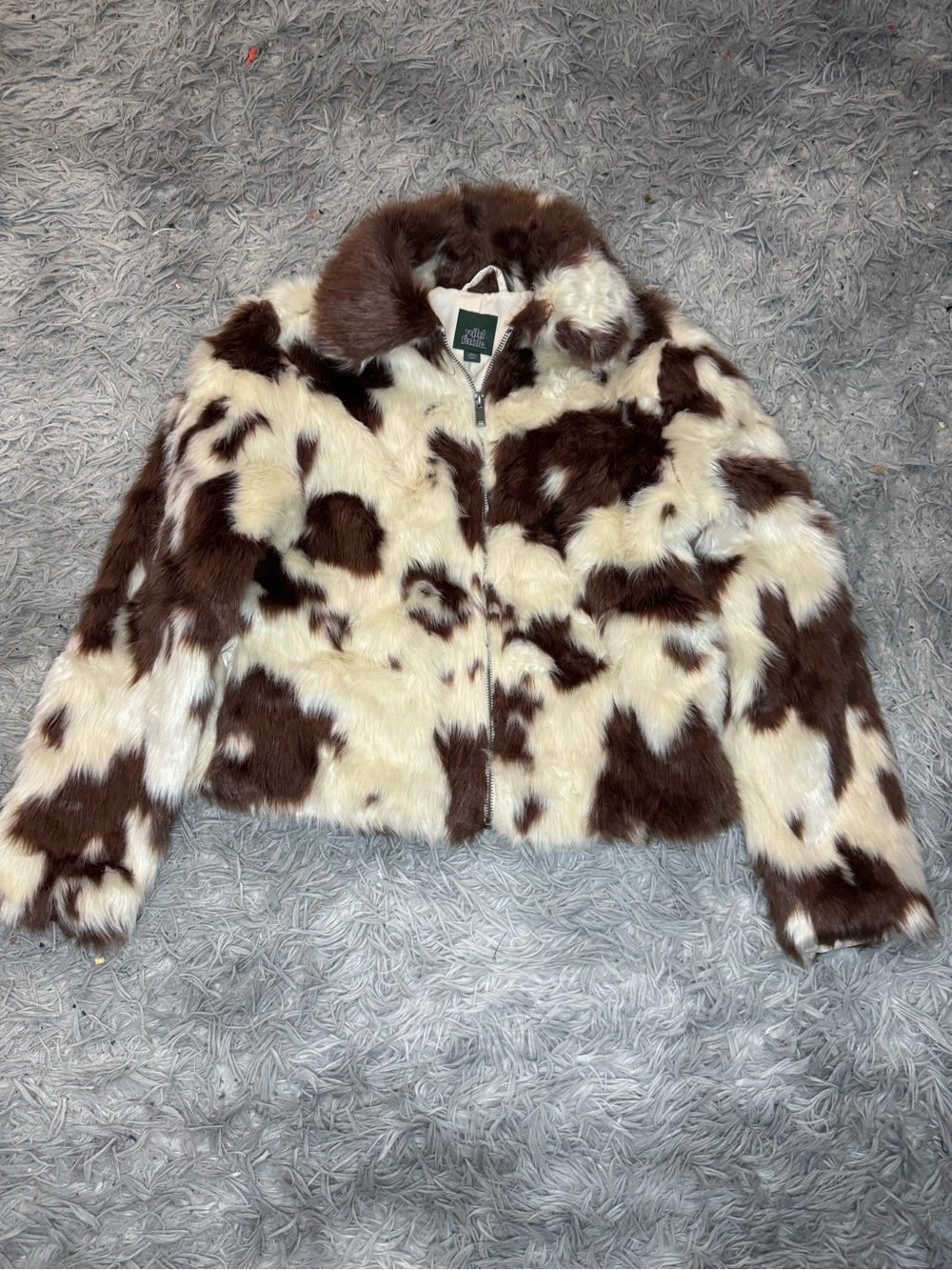 Wild Fable Women’s Faux Fur Jacket - Brown Cow Print Size XXL NWT - Picture 4 of 8